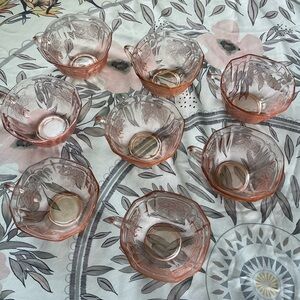 Vintage set of 8 Depression Glass punch glasses Mayfair Open Rose